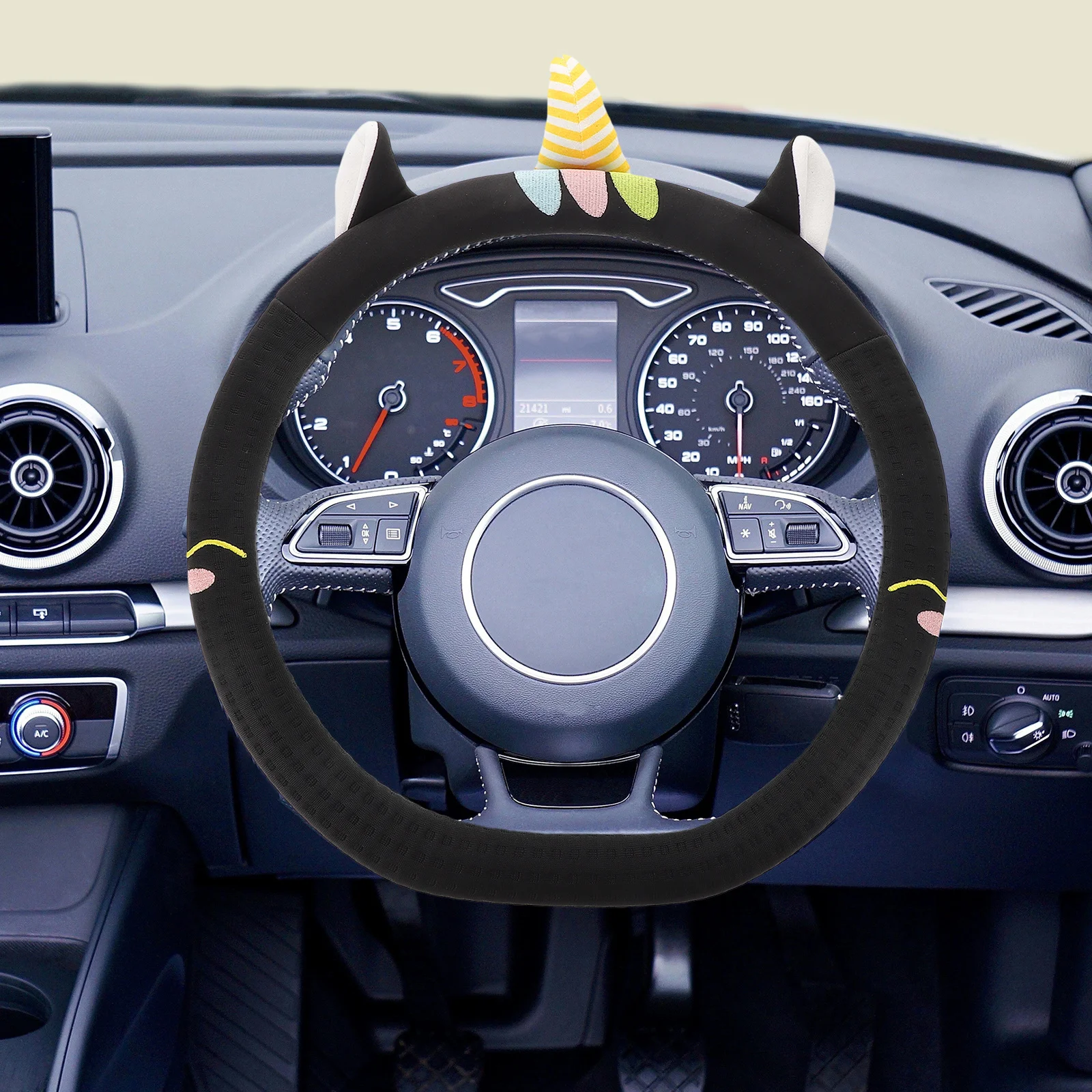 

Cute Steering Wheel Cover for Women Non-Slip Universal Soft Cartoon Design Auto Elastic Car Steering Wheel Protector Breathable