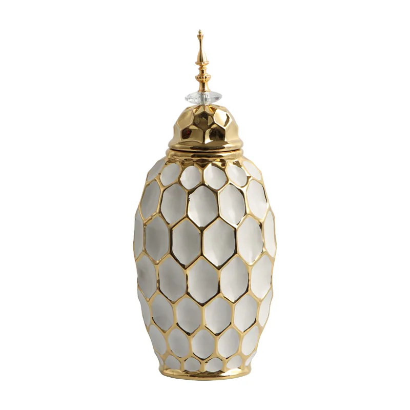 Customizable Vase Porcelain Ginger Jar Gold Check Irregular Handicraft Storage Tank Flower Vase Home Decoration