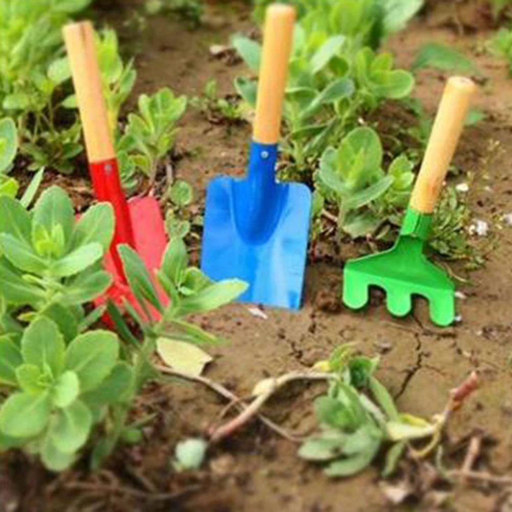 3pcs Mini Gardening Tools Set Kids Colorful Wood Handle Safe Environmental Toy Sand Play Tool Garden Tool Toy