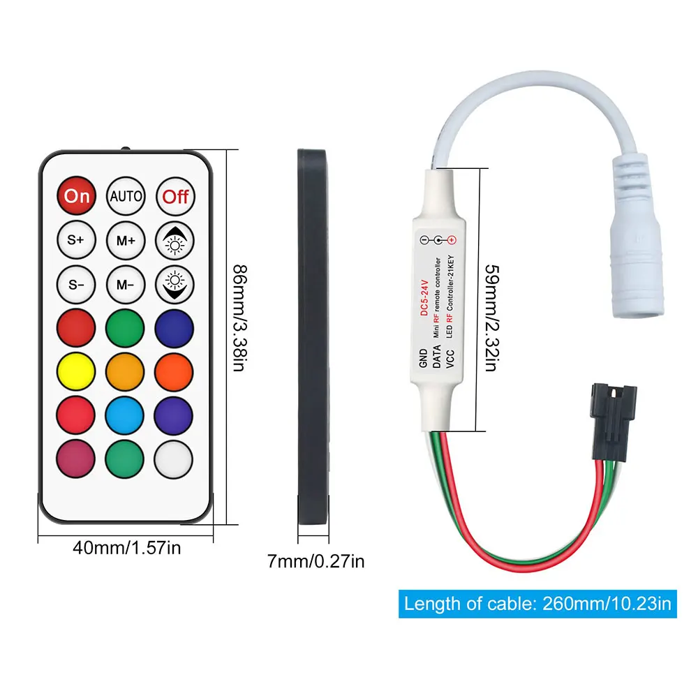 WS2812B WS2811 RGB Controller WS2812 LED Pixels Light Strip DC/USB MINI 21Keys RF Remote Control Controller 3PIN 5V-24V