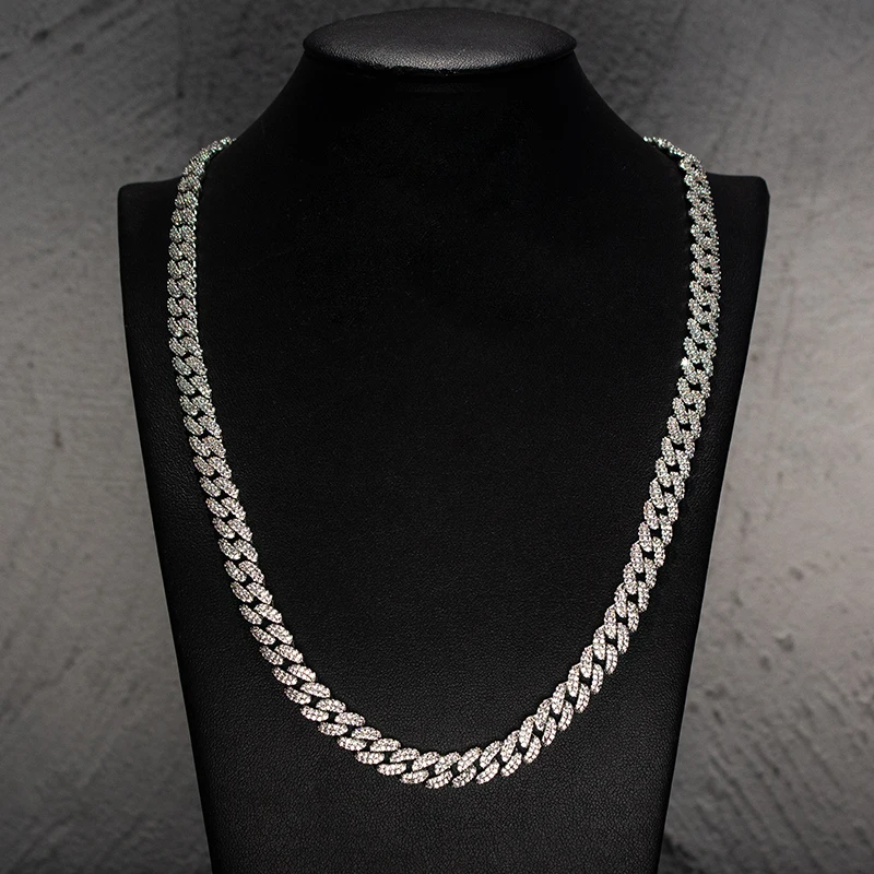 Hip Hop Jewelry 925 Sterling Silver 6mm/8mm Width 2rows Vvs Moissanite Iced Out Moissanite Cuban Link Chain