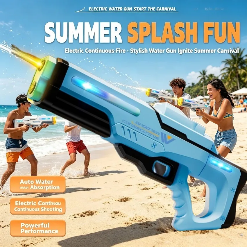 

Electric Automatic High-Pressure Water Gun Toys with LED Light Summer Outdoor Beach Pool Party Fight Game for Adults Children