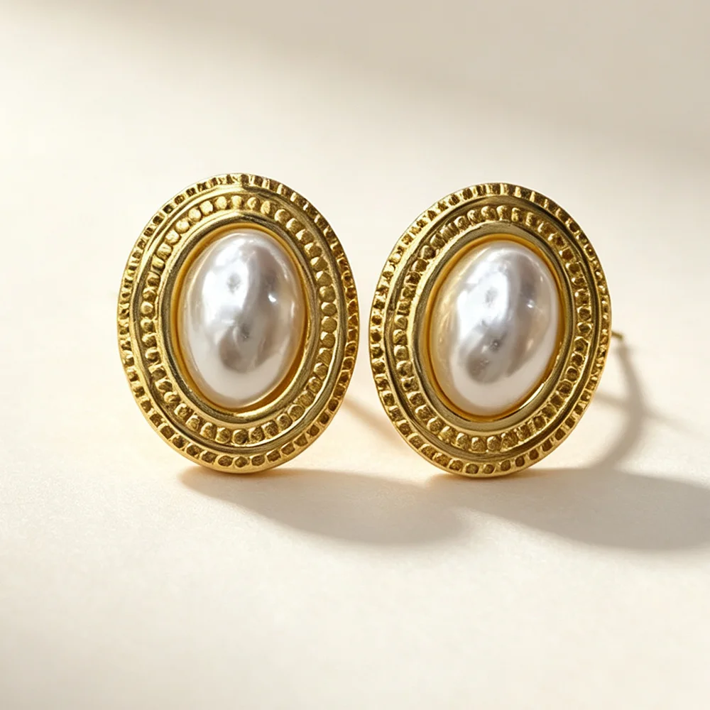 Geometric Irregular Round Pearl Earrings for Women Unusual Irregular Gold Color Metal Side Earrings Boho Trendy Jewelry Gift