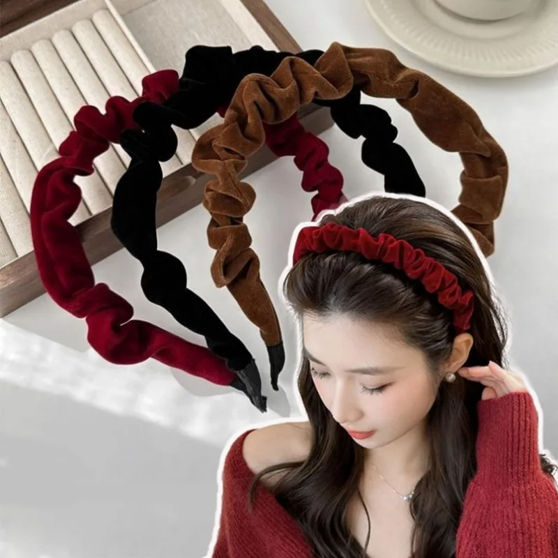 Velvet Pleated Headband Fashion France Style Headwear Bouffant Hair Accessories Washing Face Headwear for Women Hair Band