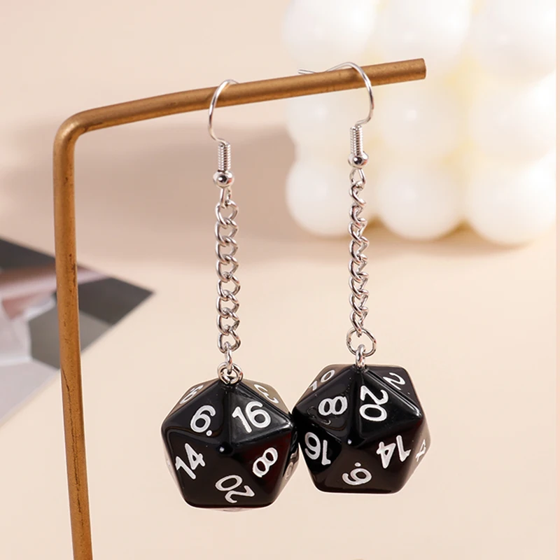 Fashion Different Number Acrylic Dice Earrings Personality Game Props Multifacted Digital Dice Long Dangle Earring Ear Hooks