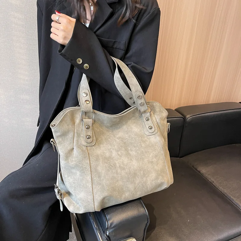 Shoulder Bags for Women, Women's Handbags, Portable Textured Big Bag, Locomotive, Fashion, Tote Bag, Commuter Bag