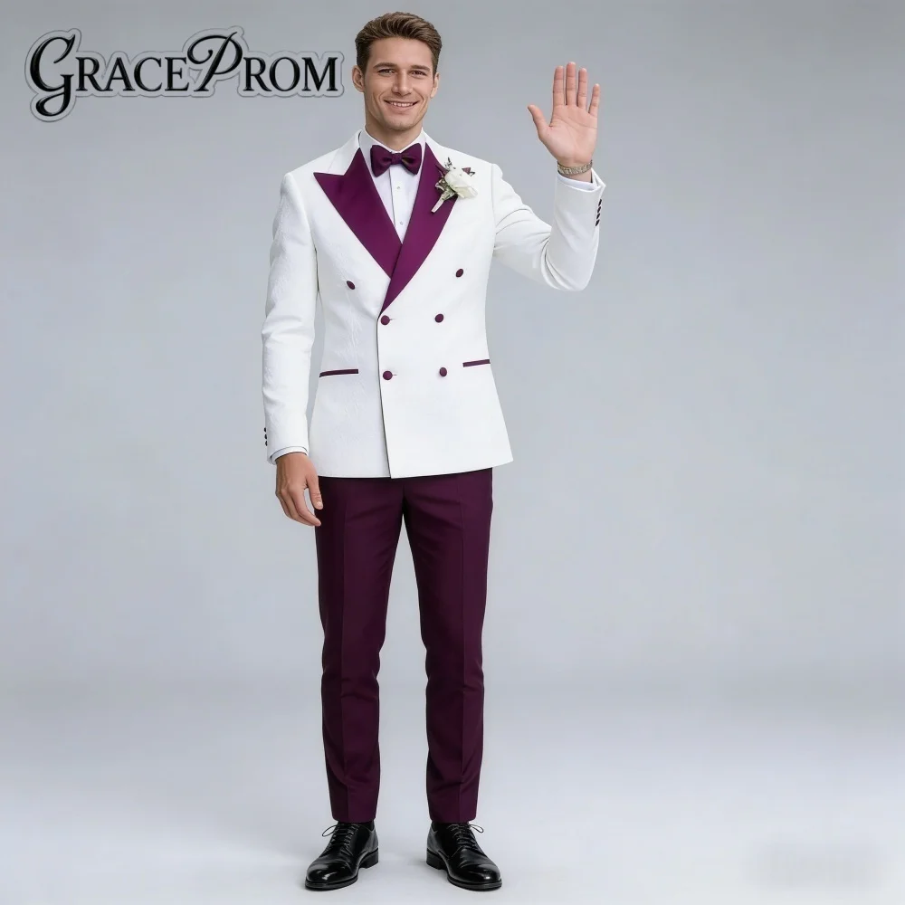 

Elegant White Purple For Men Wedding Formal Shawl Lapel 2PCS Suit Groom Suit Set Jacket Pants Wedding Occasion Customized