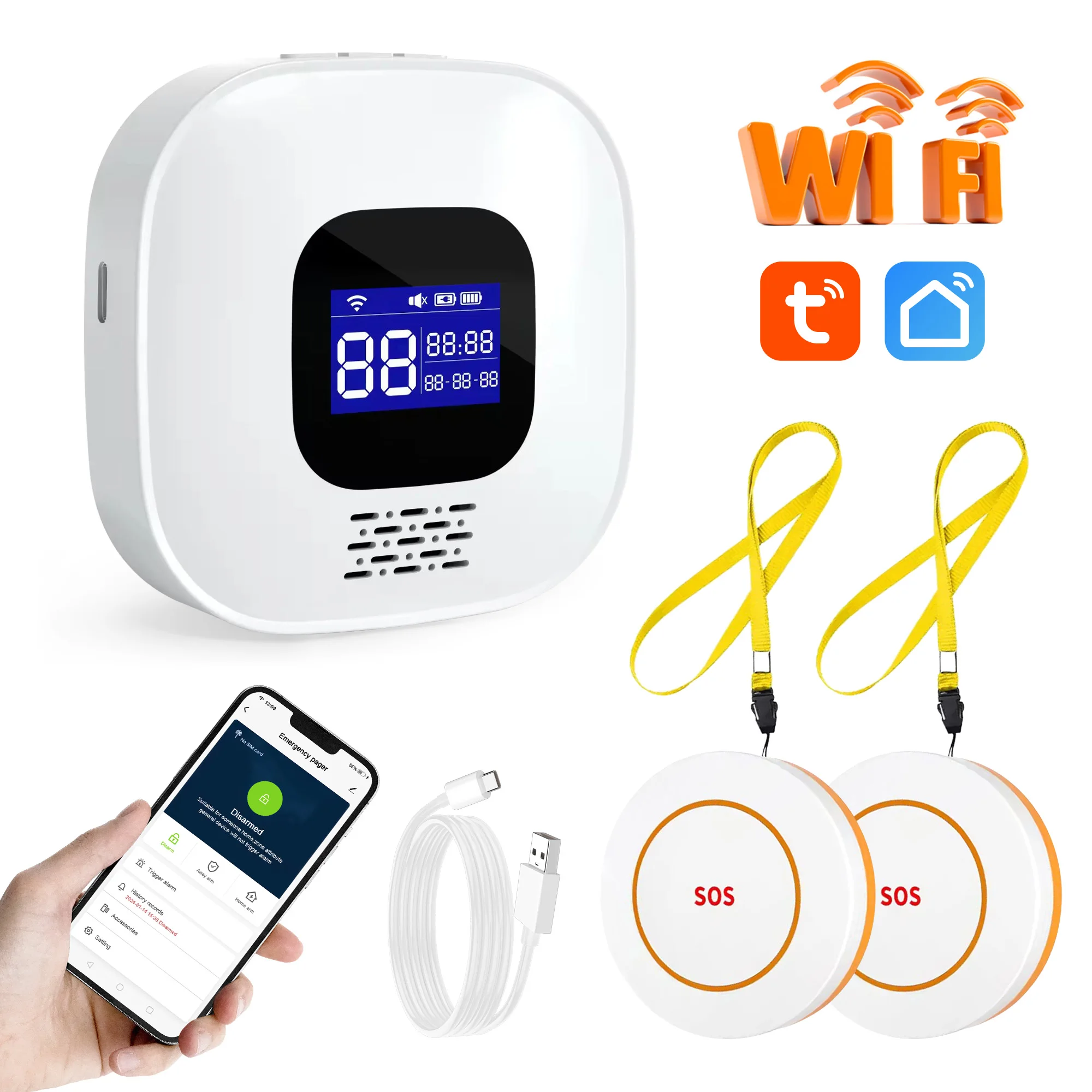 Tuya WiFi Emergency SOS Alarm System for Elderly New Caregiver Pager with SOS Call Button at Home Care System PST-CF206