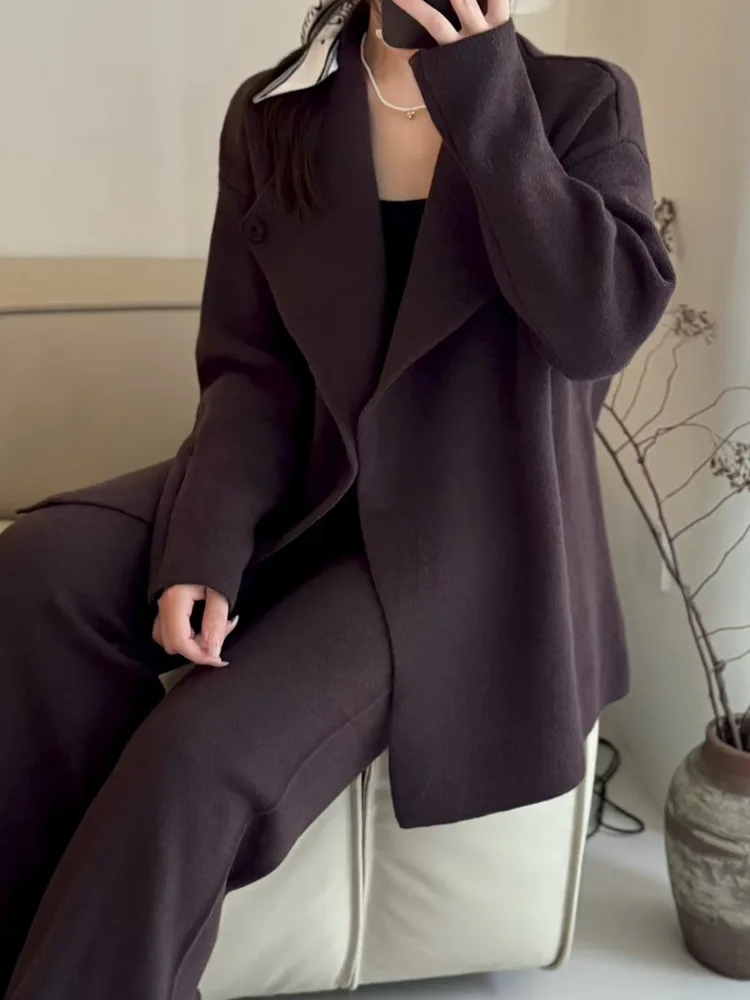 WHTREND conjunto de punto estilo coreano cárdigan de moda para mujer pantalones de pierna ancha conjunto de dos piezas Otoño Invierno nuevo WH1637