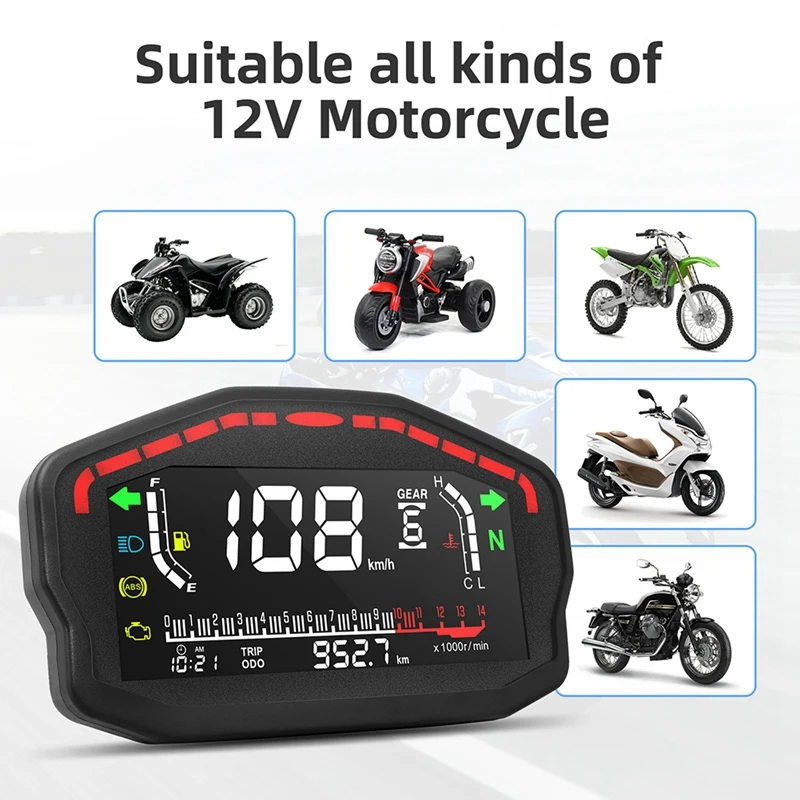 1Set Motorcycle Digital Dash Digital Panel LED LCD Speedometer Odometer 1,2,4 Cylinders Black