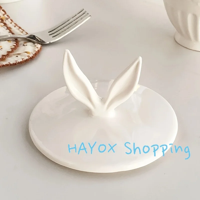 Charming Princess Rabbit Ears Ceramic Cup，Coffee Milk Cup with Lid and Handle, Microwave Safe, Suitable for Afternoon Tea Mug