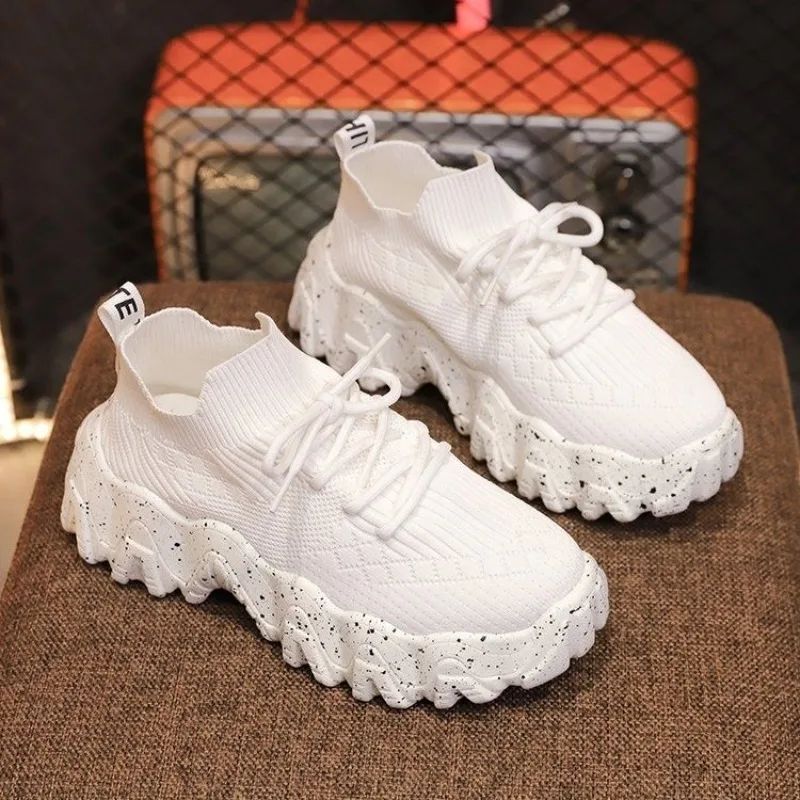 2026 Spring Novel Female Popular Mottled Cushion Raised Multifunctional Leisure Wide Trainer Shoe