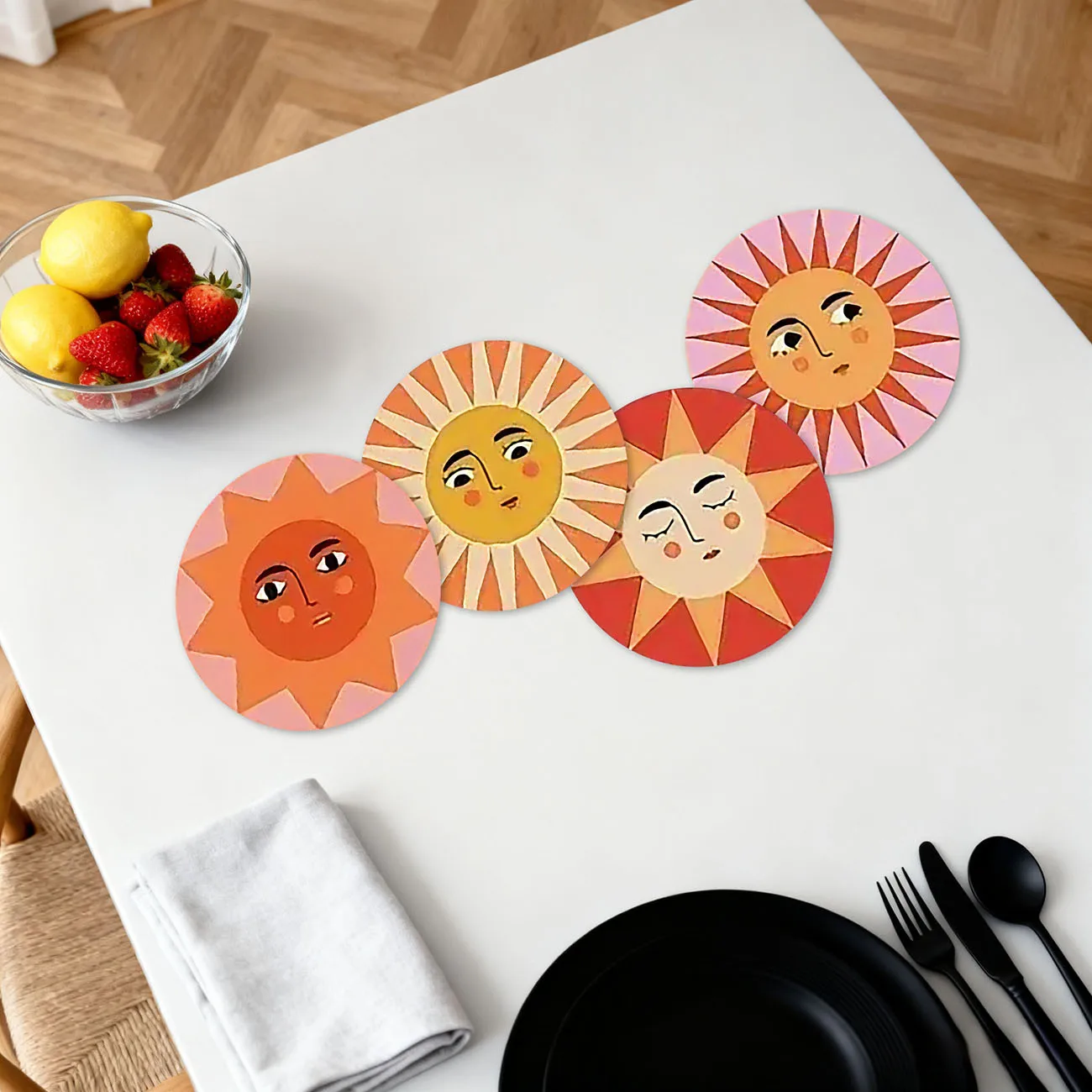 4-piece set - wooden placemat, anti slip and heat-resistant, desktop protection, dining table decoration, restaurant gift