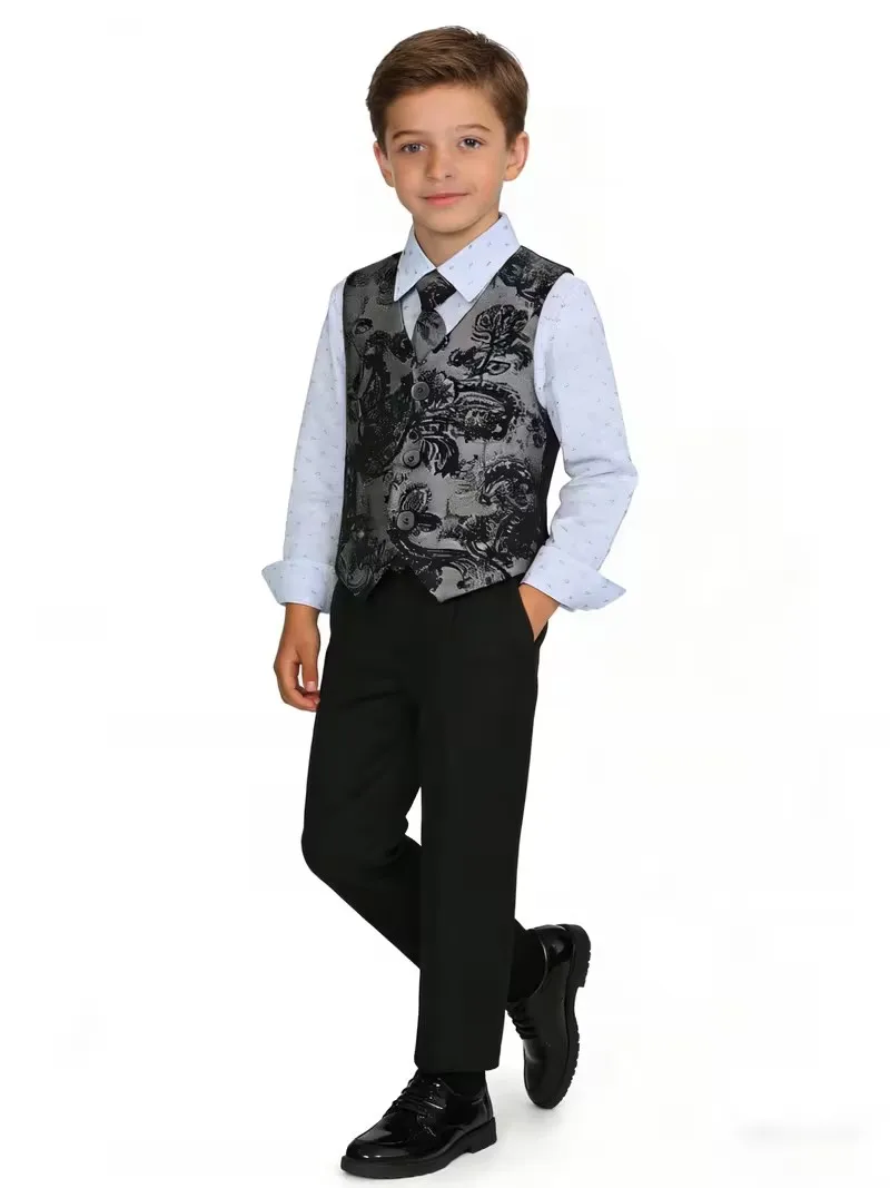 90-160 Boys Summer Prince Vest Shirt Pants Photography Suit School Kids Wedding Dress Children Cosplay Ceremony Costume
