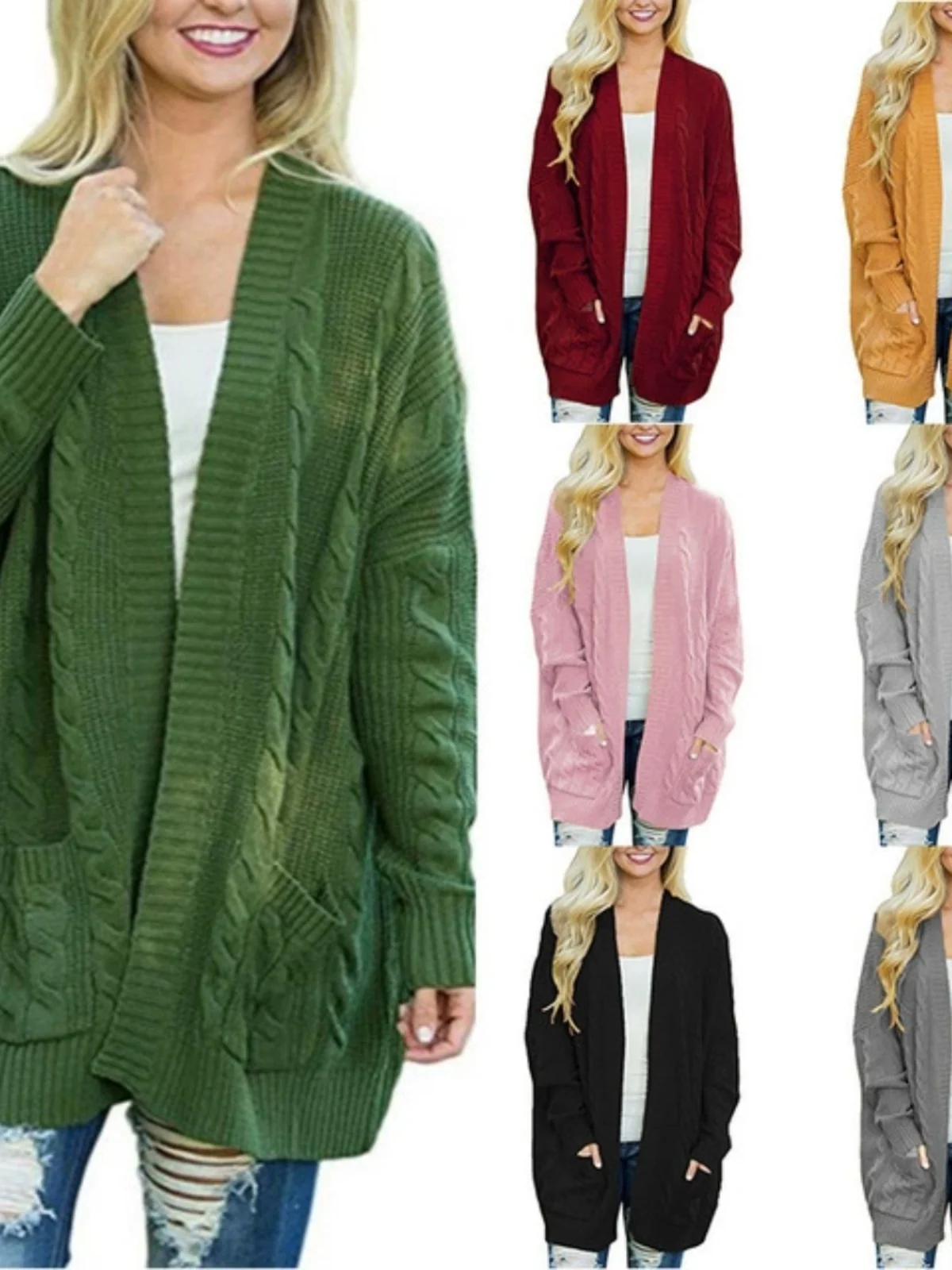 

Женский длинный вязаный кардиган Jaet, осенне-зимний свитер с v-образным вырезом на пуговицах, повседневный удобный свободный крой из смеси полиэстера