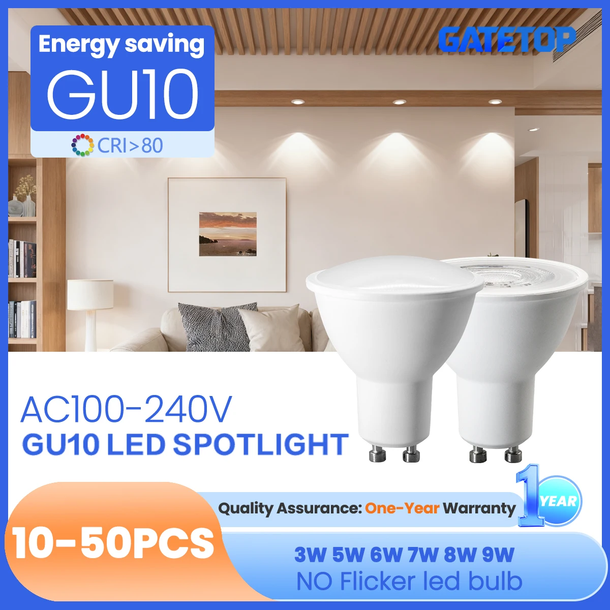 10-50PCS LED GU10 Bulb Spotlight 3W-9W 120V AC100-240V Natural Light Replace 50W Halogen Lamp Suitable for Chandeliers Lights