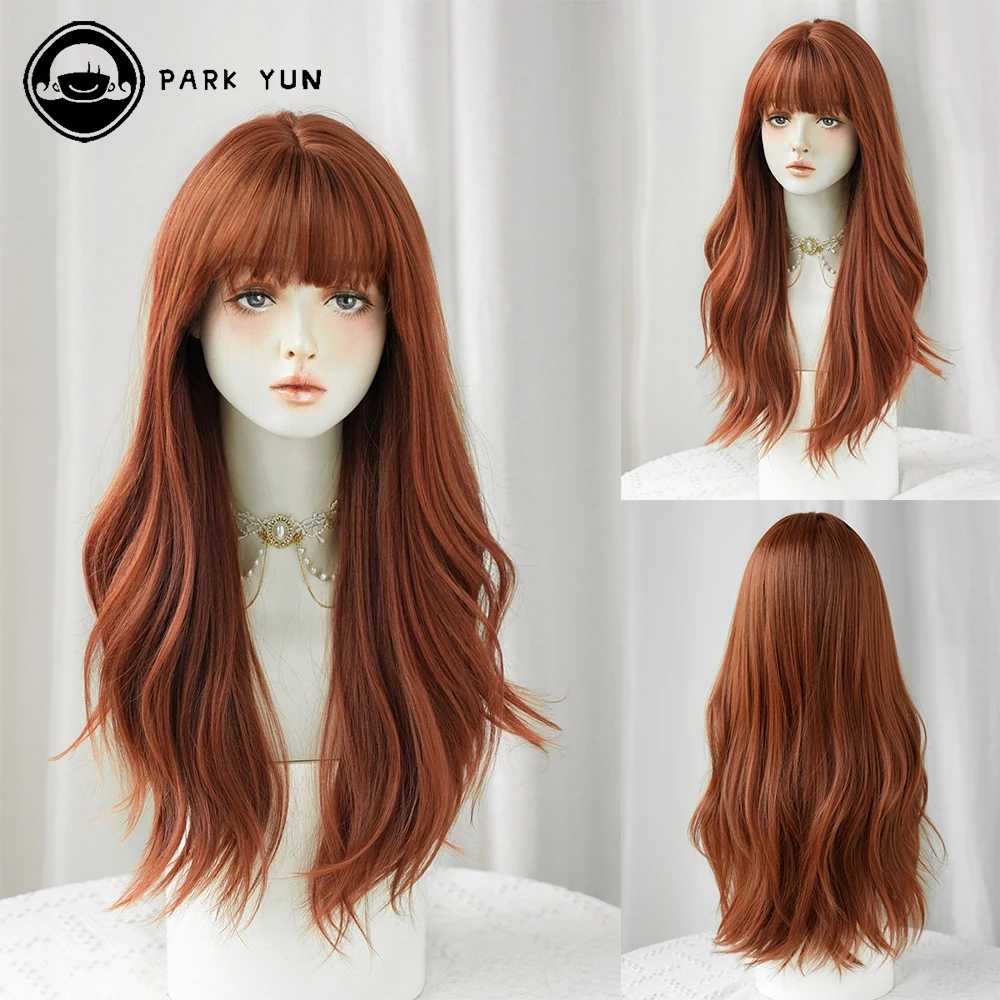 PARK YUN Long wave orange Wig for Women Natural bangs popular Sweet Synthetic Wigs Heat Resistant Daily Cosplay Lolita long Wig