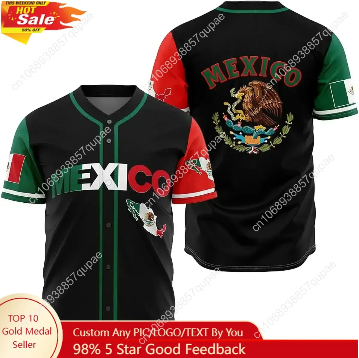 

Mexico Flag Badge Baseball Jersey Men's Women's Short Sleeve Jersey Hip Hop Trend Streetwear Casual Tops Oversize Sports T-shirt