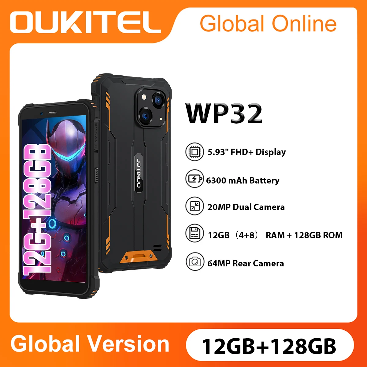 OUKITEL WP32 Rugged Cell Phone 4GB+128GB 6300mAh 5.93