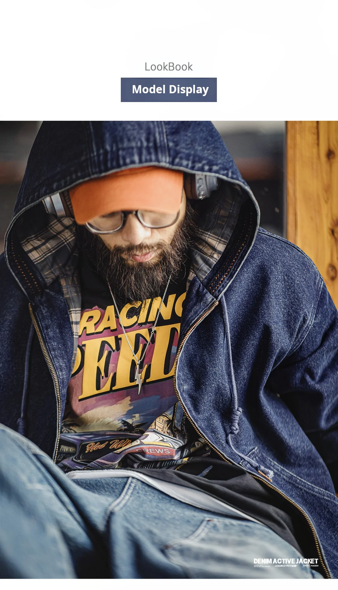 Maden Retro Men's J130 10.5oz Denim Jacket Heavyweight Washed Aged Hooded Jacket Zipper Work Coat with Large Pockets for Fall 29 Sa35eee51d8884d568c7672653fad8827b