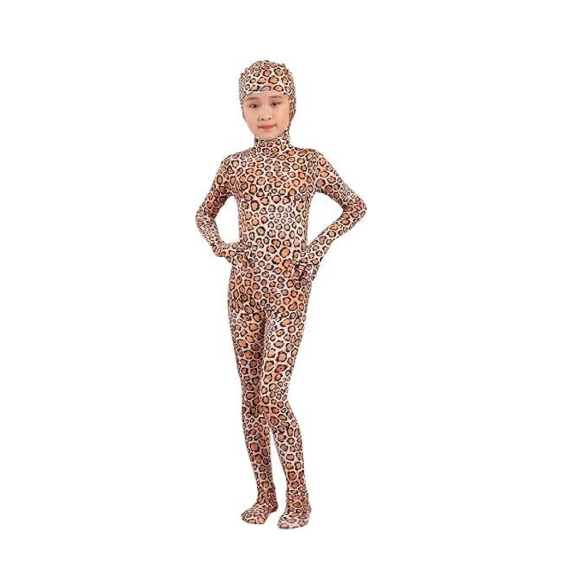 Kids Costume Leopard Cheetah Snake Print Bodysuit Open Face Full Body Child Zentai Suit Jumpsuit for Carnival Mardi Gras Party