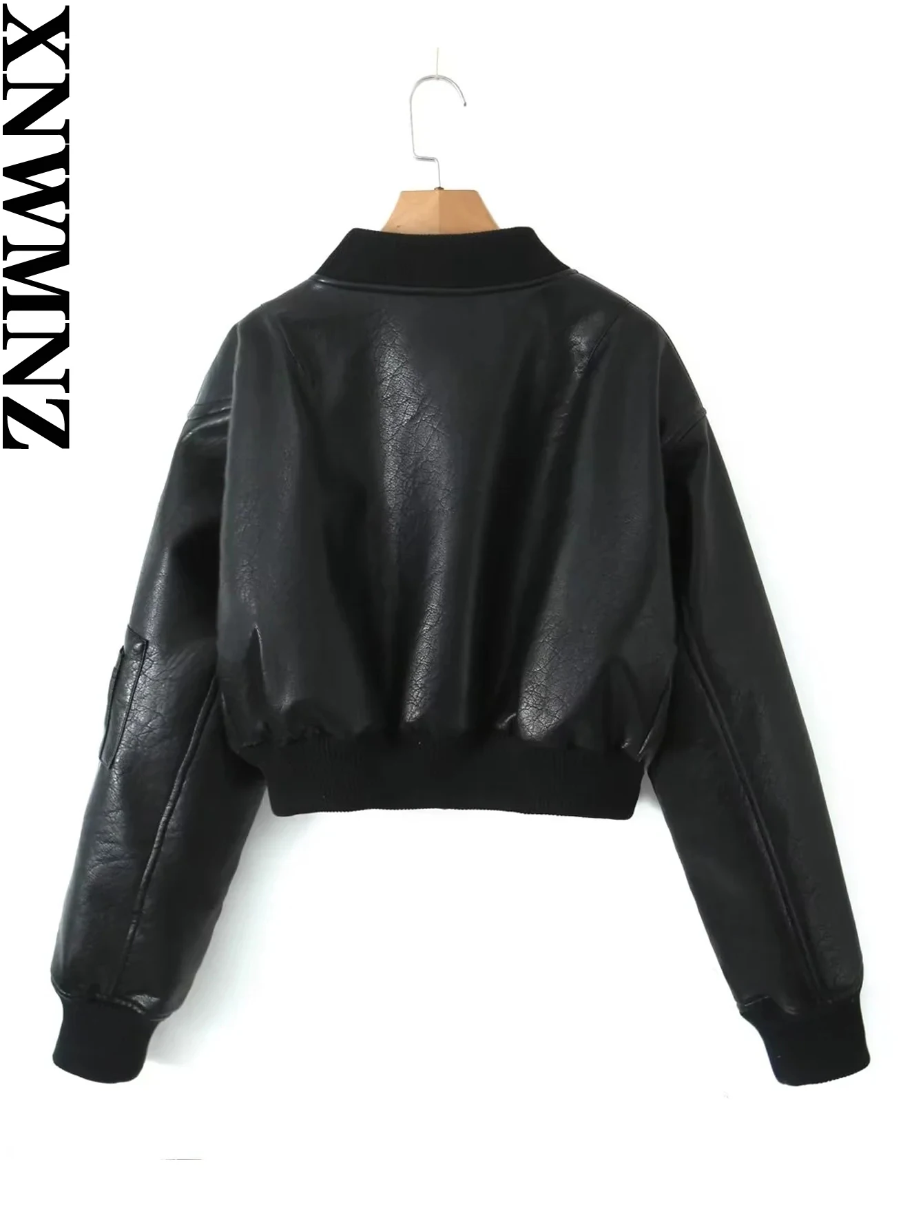 XNWMNZ-Chaqueta acolchada de cuero sintético para mujer, abrigo de manga larga con cremallera y cuello redondo, moda urbana, 2023