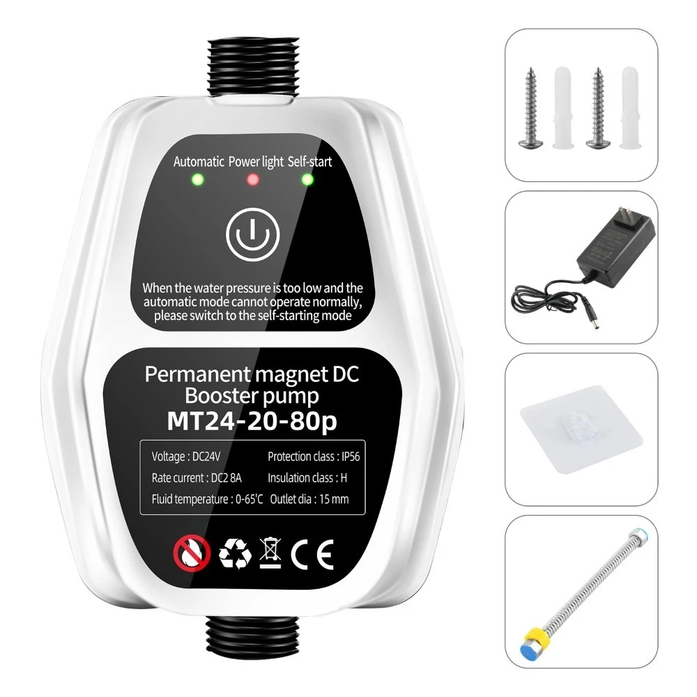 

24V Automatic Water Booster Pump, Low Noise High Pressure Mini Pump for Home Shower & Solar Heater