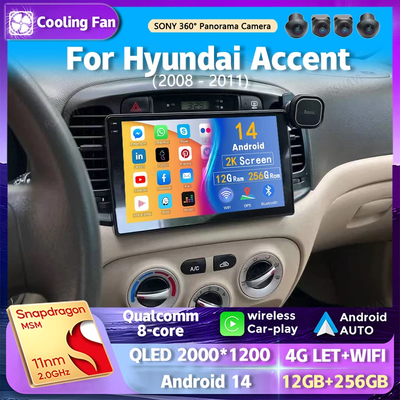 

Автомобильное радио Android 14 Carplay для Hyundai Accent 2008 2009 2010 2011, навигация, GPS, мультимедийный плеер, Wi-Fi + 4G, авто видео BT 2 DIN