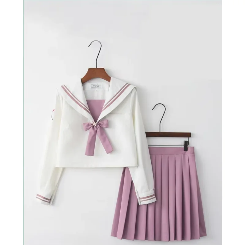 زي مدرسي ياباني للفتيات قطع علوية بحار + ربطة عنق + تنورة ملابس للطلاب على الطراز البحري لملابس مشجع لالا للفتيات