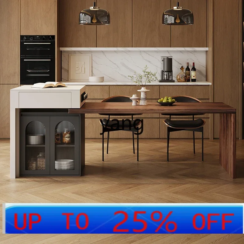 

LH Walnut Island Dining Table Integrated Household Retractable Falling Platform Slate Nakajima Platform