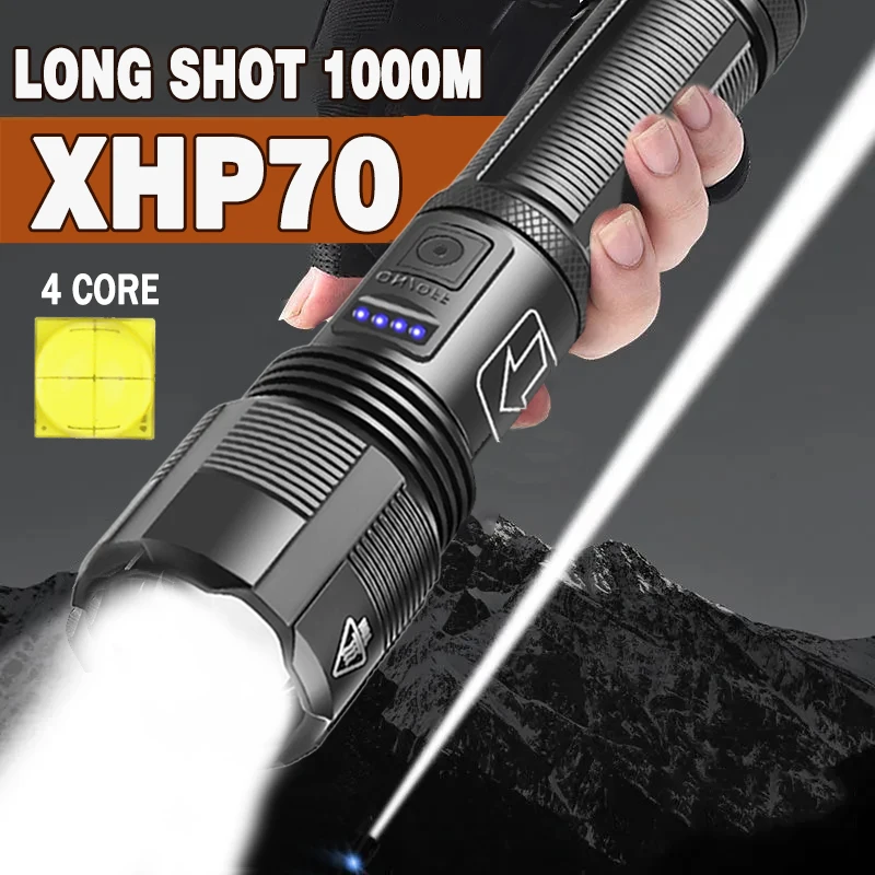 High Power XHP70 Led Flashlight Rechargeable 4 Core Torch Zoom USB Hand Lantern For Camping Outdoor  Emergency Use