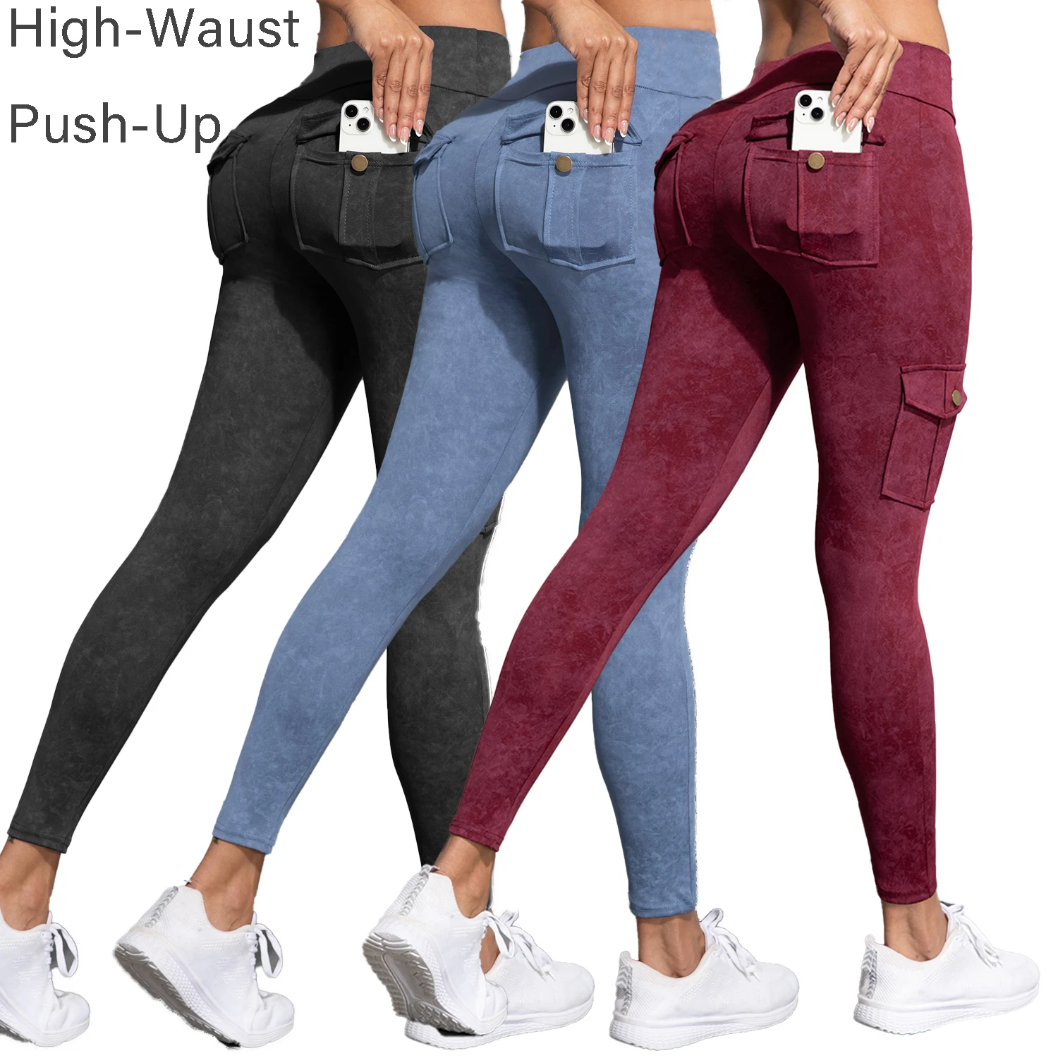 New Styles Pockets Soild Color Seam Women's Leggings Casual Yoga Running Workout Pants High Waist Hip Lifting Leggings