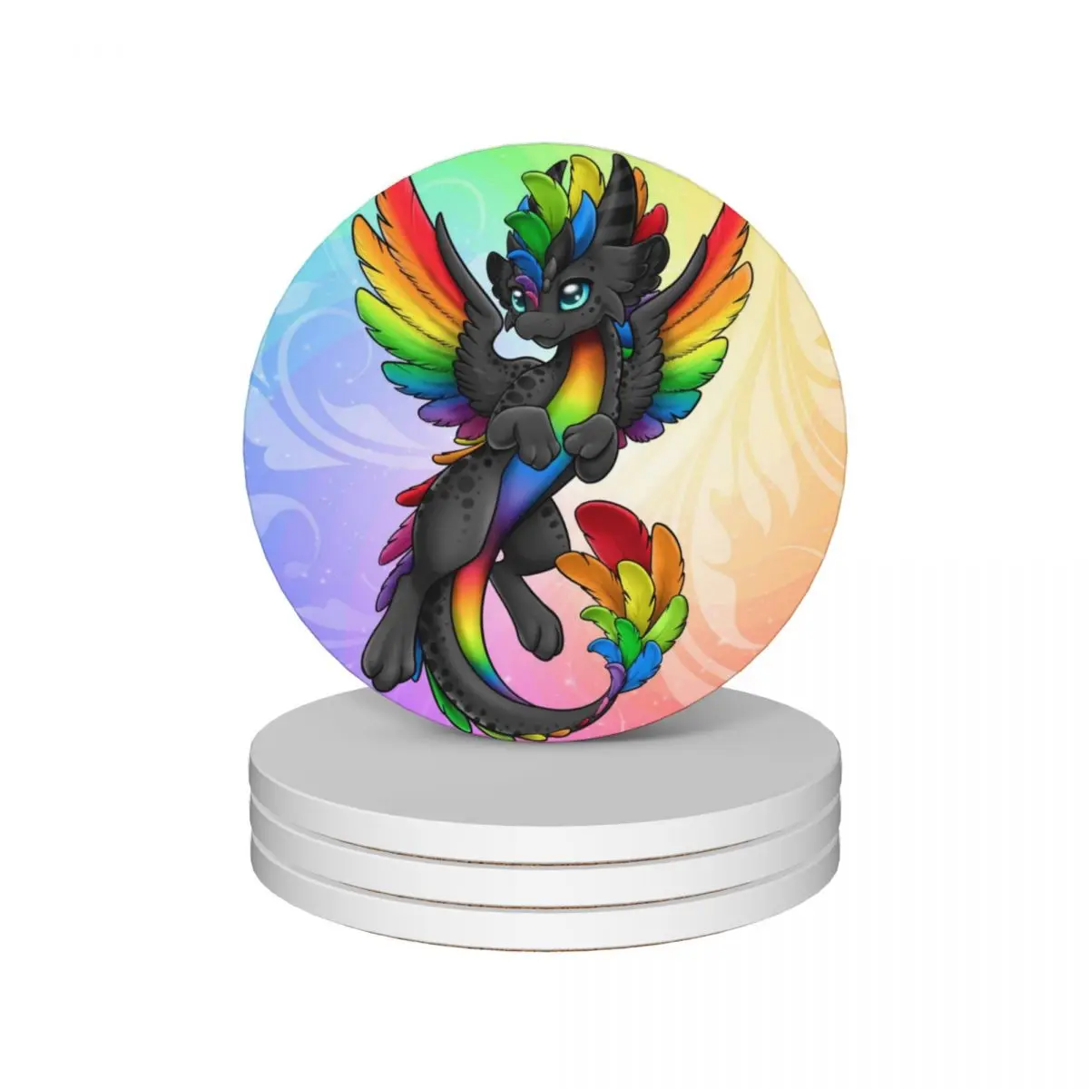 

Zen 'Black Rainbow' Dragon Ceramic Coasters (Set of 4) cute set drink set Coasters