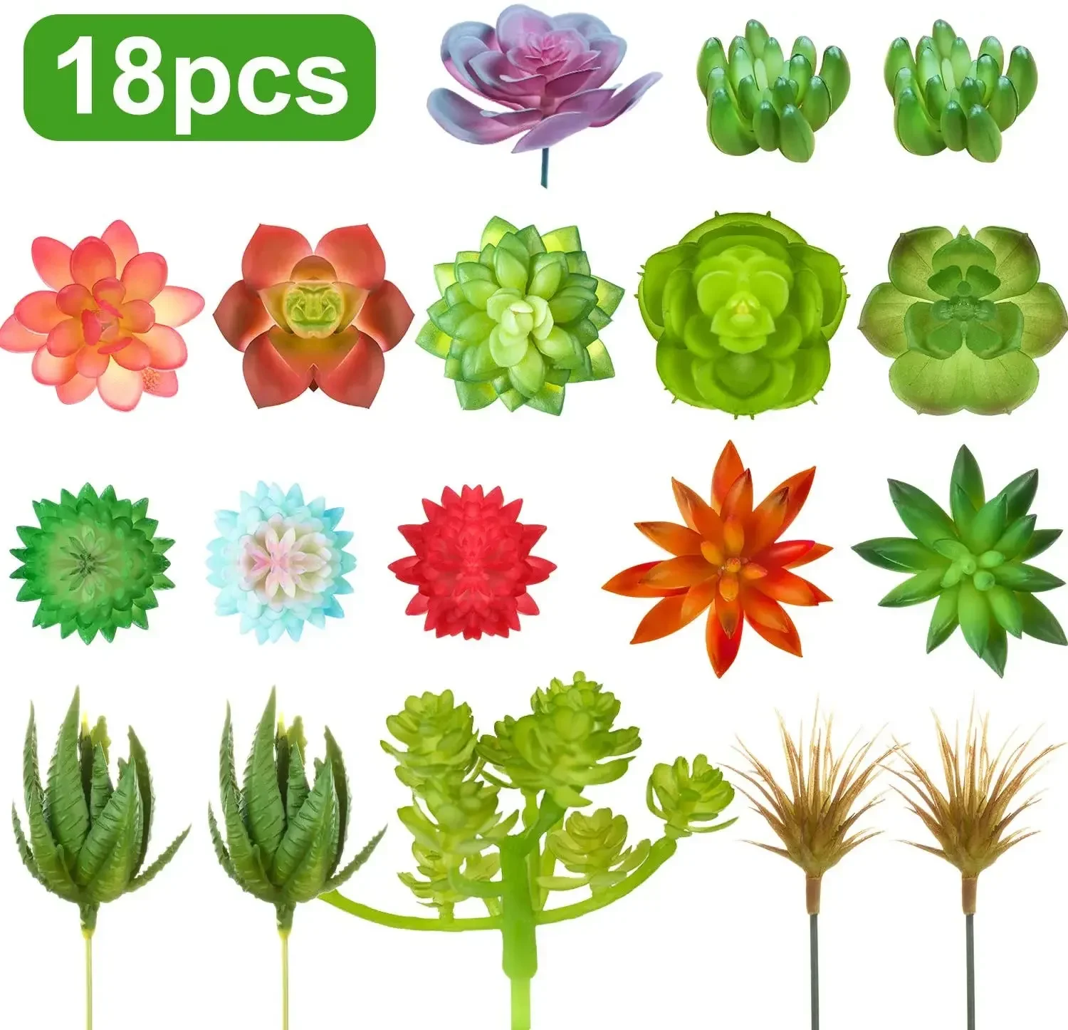 18 Pieces Artificial Succulents Plants Assorted Unpotted Realistic Plants Fake Textured Succulent Picks for DIY Home Decorations