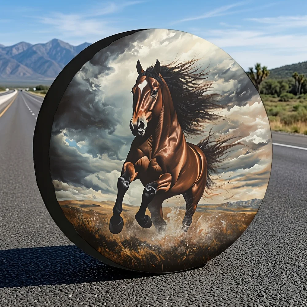 Galloping Horse Spare Tire Cover Wild Storm Off-Road SUV Protector Durable Polyester Cap