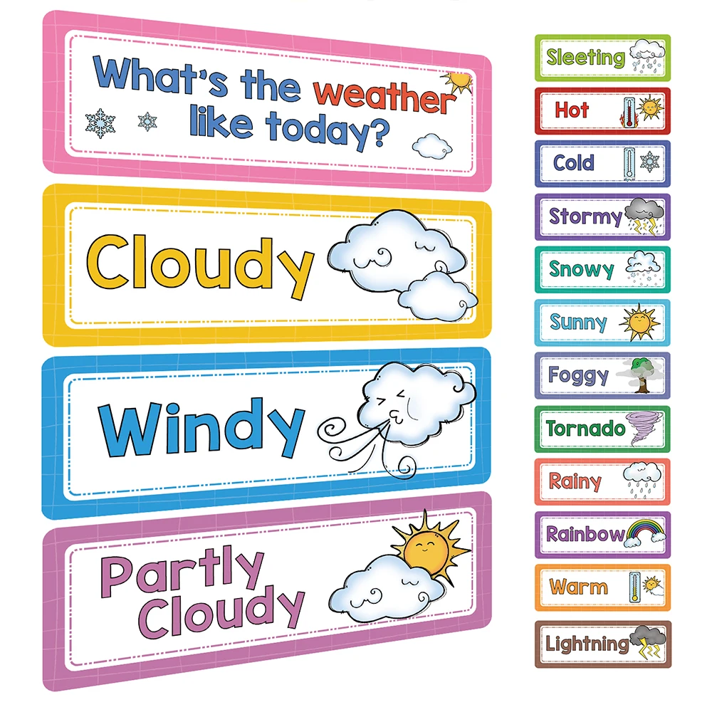 40 Pcs Week/Seasonl/Months/Weather English Words Learning Cards Classroom WhiteBoard Decoration Teacher Teaching Aids Montessori