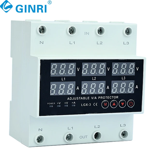 Ginri JMRD-TA 3P + N 3 fases 220v 63a 80a carril Din ajustable sobre y bajo voltaje protección de corriente Monitor Protector