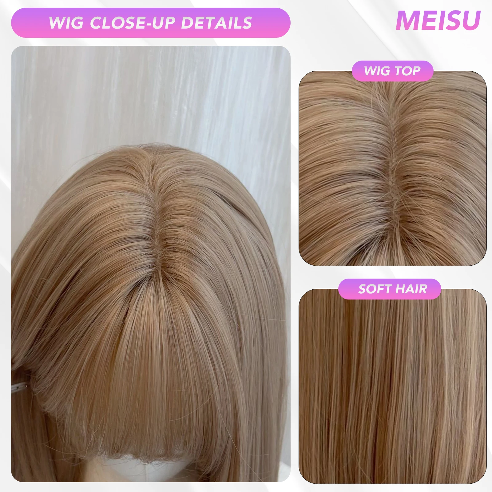 Meici 24 Polegada peruca de franja reta linho loira fibra sintética em camadas cabelo resistente ao calor natural suave estender cabelo selfie festa