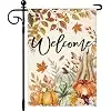 Artscope Fall Pumpkin Leaves Garden Flag 12x18 Inch Double Sided for Outside, Autumn Thanksgiving Welcome Garden Flag for Ho jjp