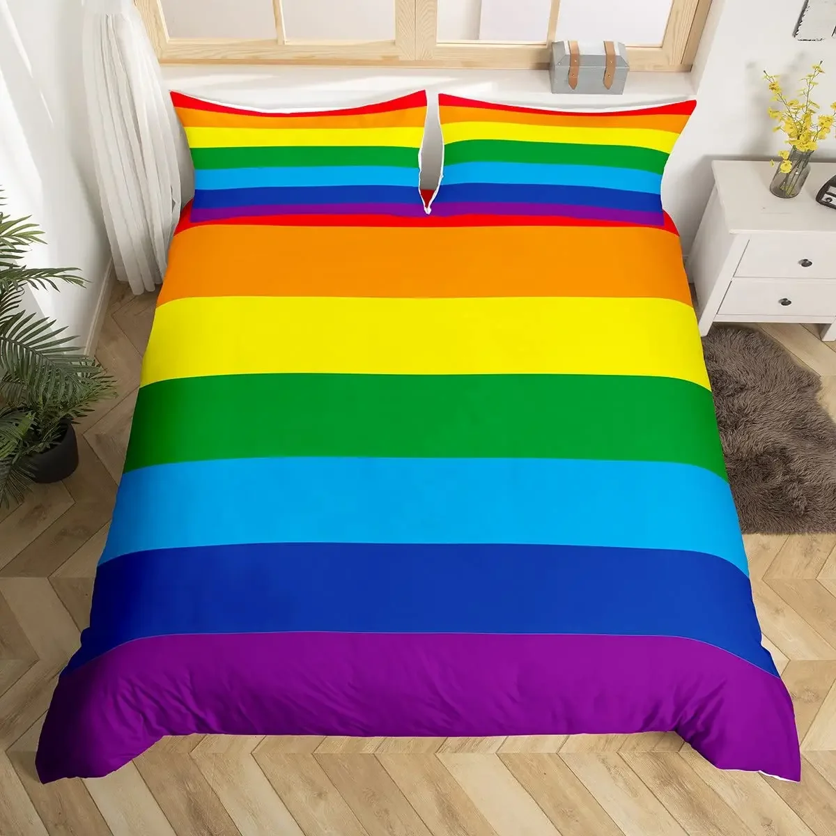 Lightweight Soft 3 Piece Rainbow Comforter Set with 2 Pillow Covers, Cartoon Bedding Set for Girls Boys Kids, Twin Multi-Color