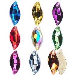 6A Best Quality Strass Leaf Shape Crystal Sew On Rhinestones Crystal Glass Sewing Beads for Wedding Dance Dress Garment Design