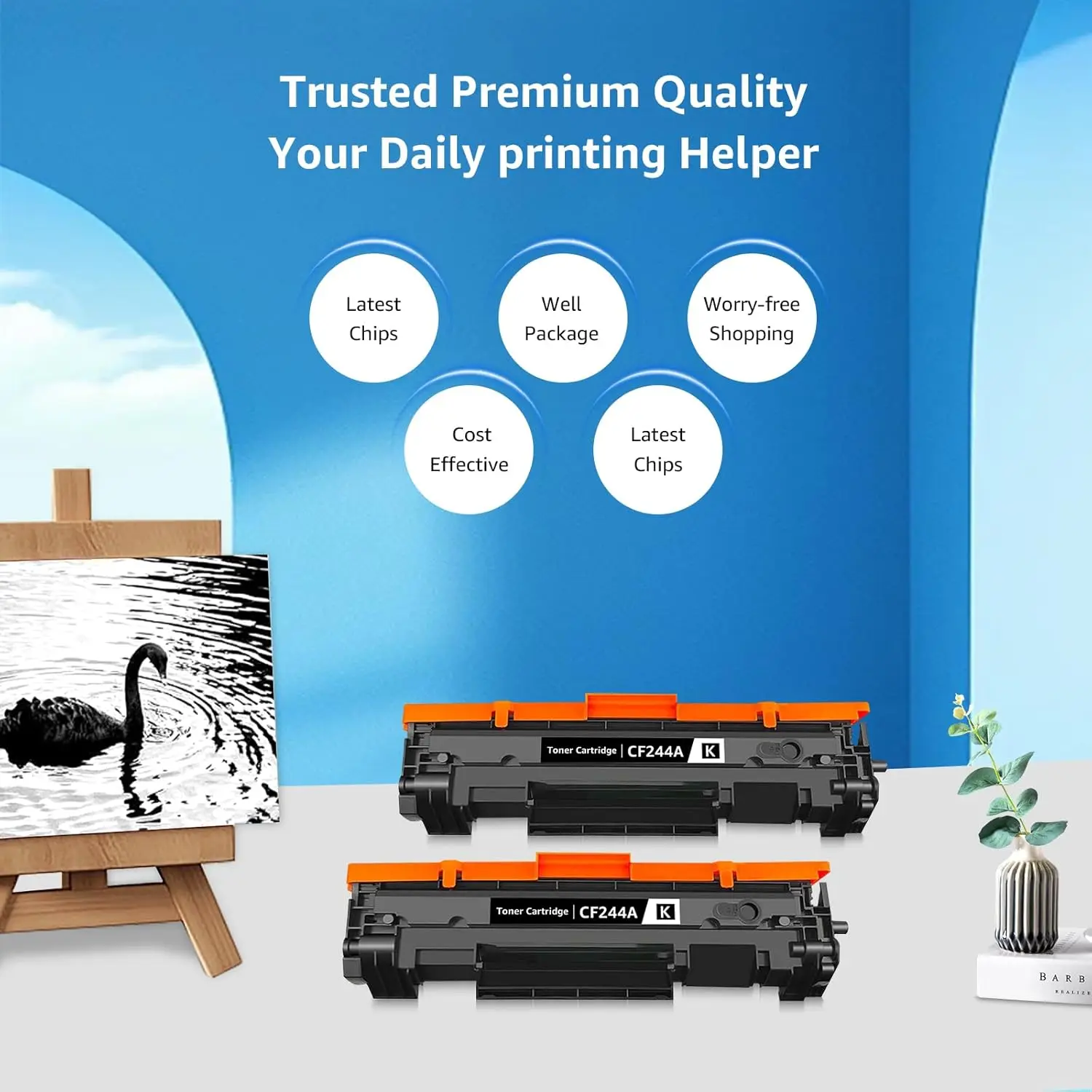 CF244A 44A Черный тонер, совместимый с тонером HP 44A для Laserjet Pro M15w Тонер для Laserjet Pro MFP M28w M28a M15a (2 черный)