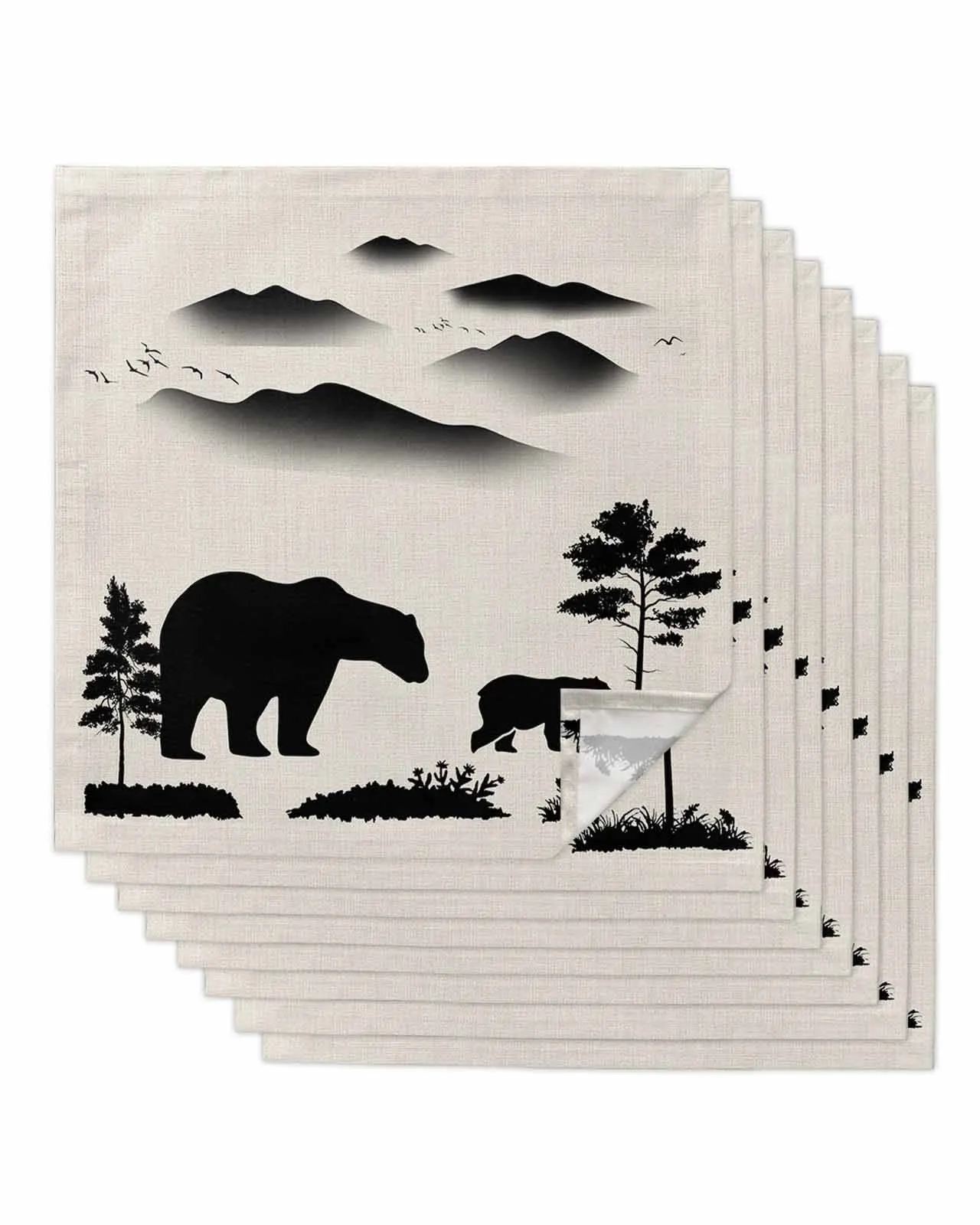 4pcs Bear Forest Silhouette Square Napkins 50cm Table Napkin Party Wedding Decoration Table Cloth Kitchen Dinner Serving Napkins