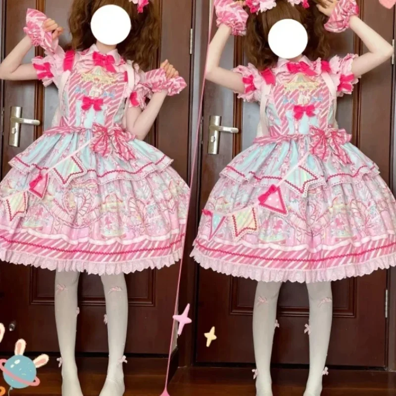 

CyCandy Amusement Park JSK Sweet Lolita платья милое кавайное платье с бантом и мультяшным принтом в стиле пэчворк тонкое бальное платье мини-лето 2025