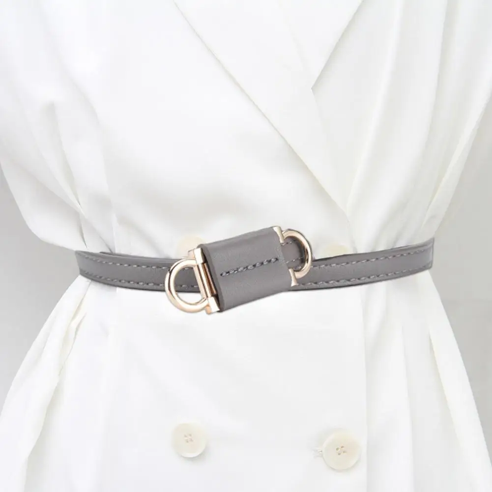 

Women Belt Faux Leather Solid Color Thin Belt With Knotted Design Wear-Resistant Durable School Street Office Belt