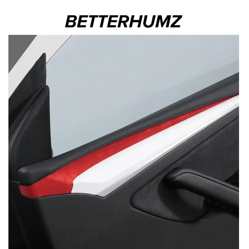 Betterhumz For Tesla Model Y Model 3 Car Door Handle Side Trim Armrest Strip Made of Alcantara Cover Interior Decor Accessories