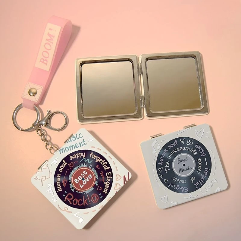 1PC Graffiti Vinyl Record Shaped Mirror Mini Cute Double Sided Folding Portable Hand Makeup Mirror For Students Travel Carry