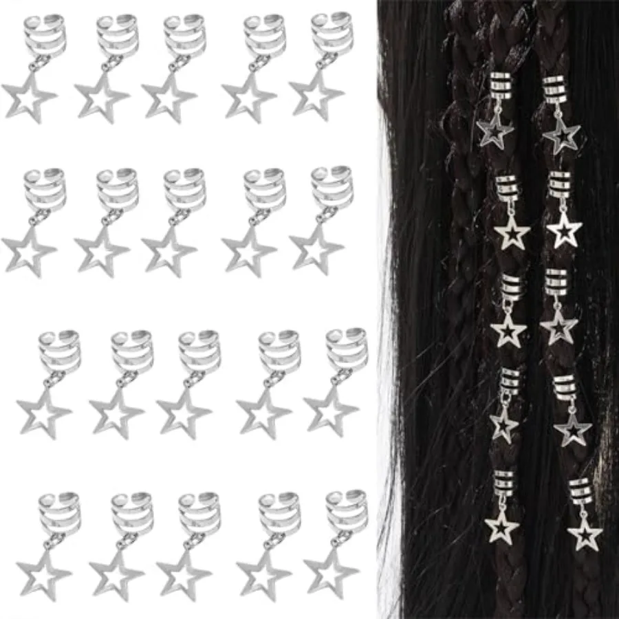 

30Pcs Hollow Five Pointed Star Hair Clips for Braids Hair Jewelry Cuffs Dreadlock Braids Pendants Clip On Hair Accessories for