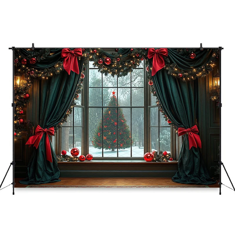 Mocsicka عيد الميلاد التصوير خلفية السنة الجديدة نافذة شجرة زينة الأسرة الطفل صور الخلفيات حفلة عيد ميلاد خلفية
