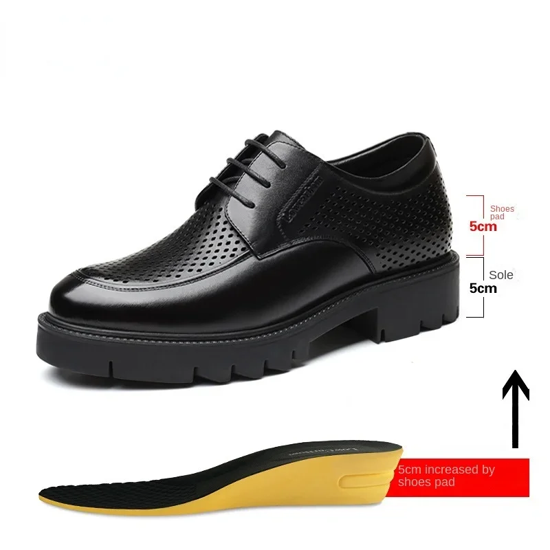 Genuine Leather Thick soled business dress shoes for men heighten shoe Height Platform Casual Party Banquet Daily Lace-up Boots